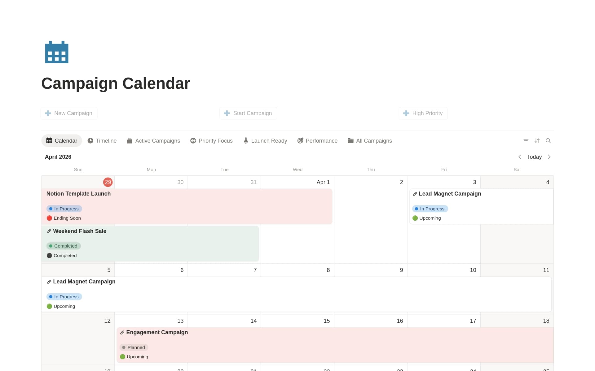 A template preview for Updated Campaign Calendar