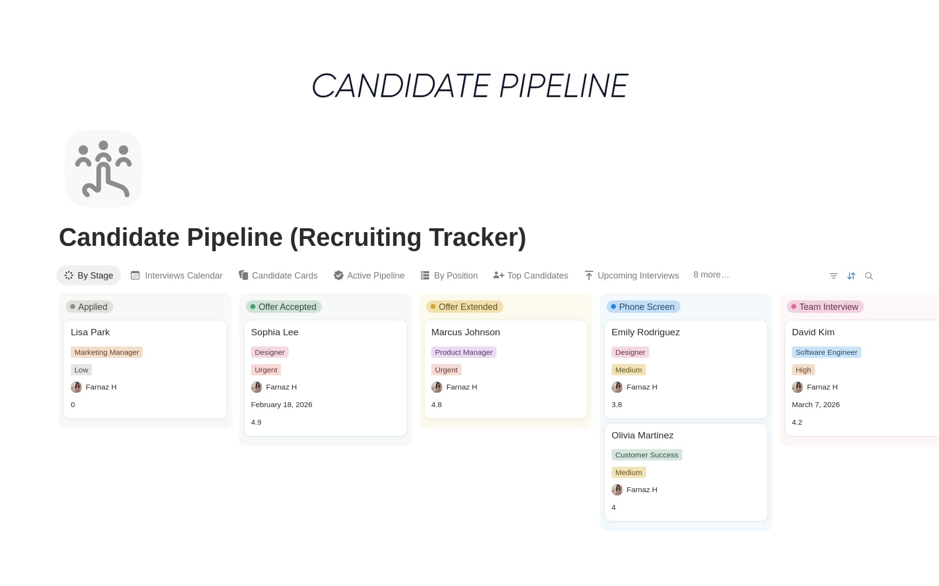 A template preview for Candidate Pipeline (Recruiting Tracker)