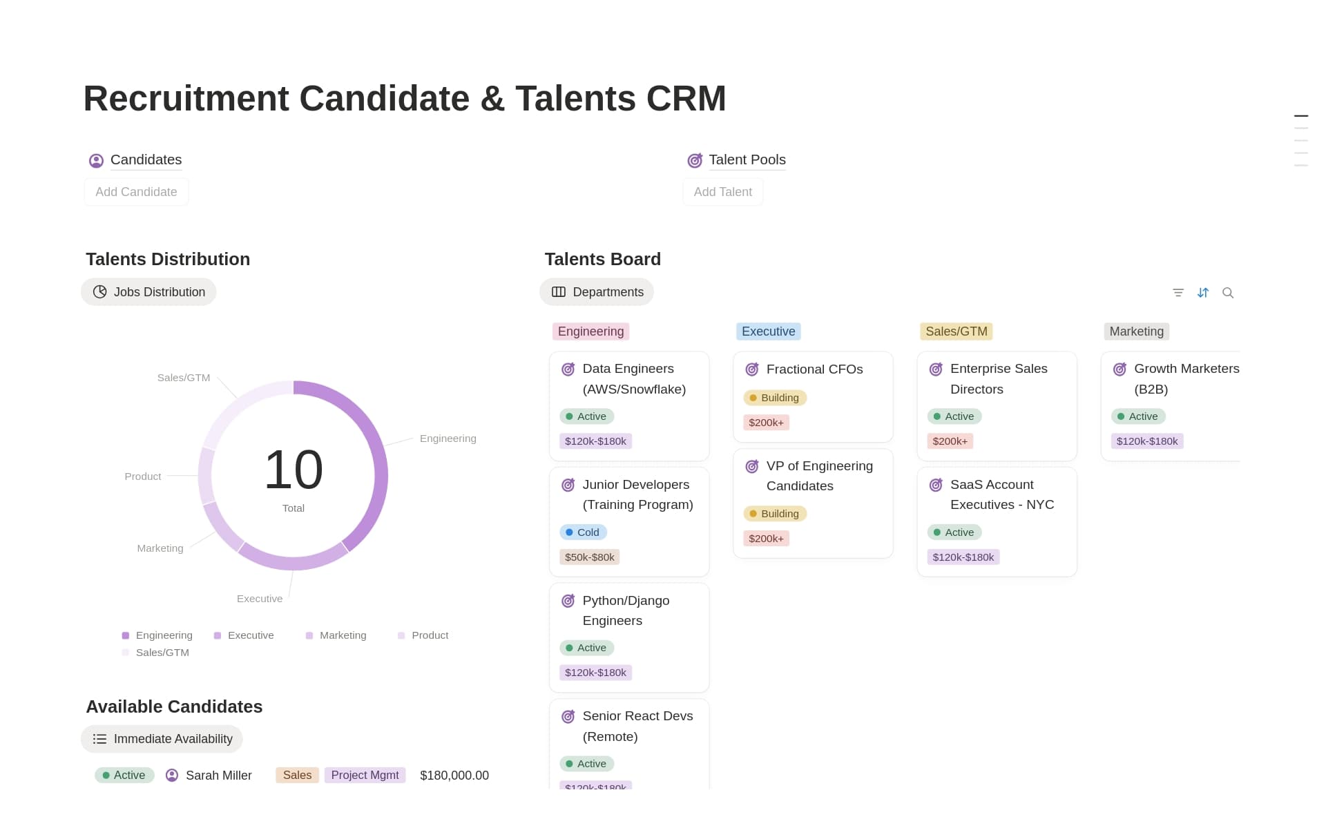 A template preview for Recruitment Candidate & Talents CRM